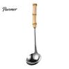 Heat Resistant Bamboo Handle Spoons Stainless Steel Hot Pot Spoon/Colander, Handles Comfortable Grip Soup Spoon, Easy Cleaning Mirror Polished Serving