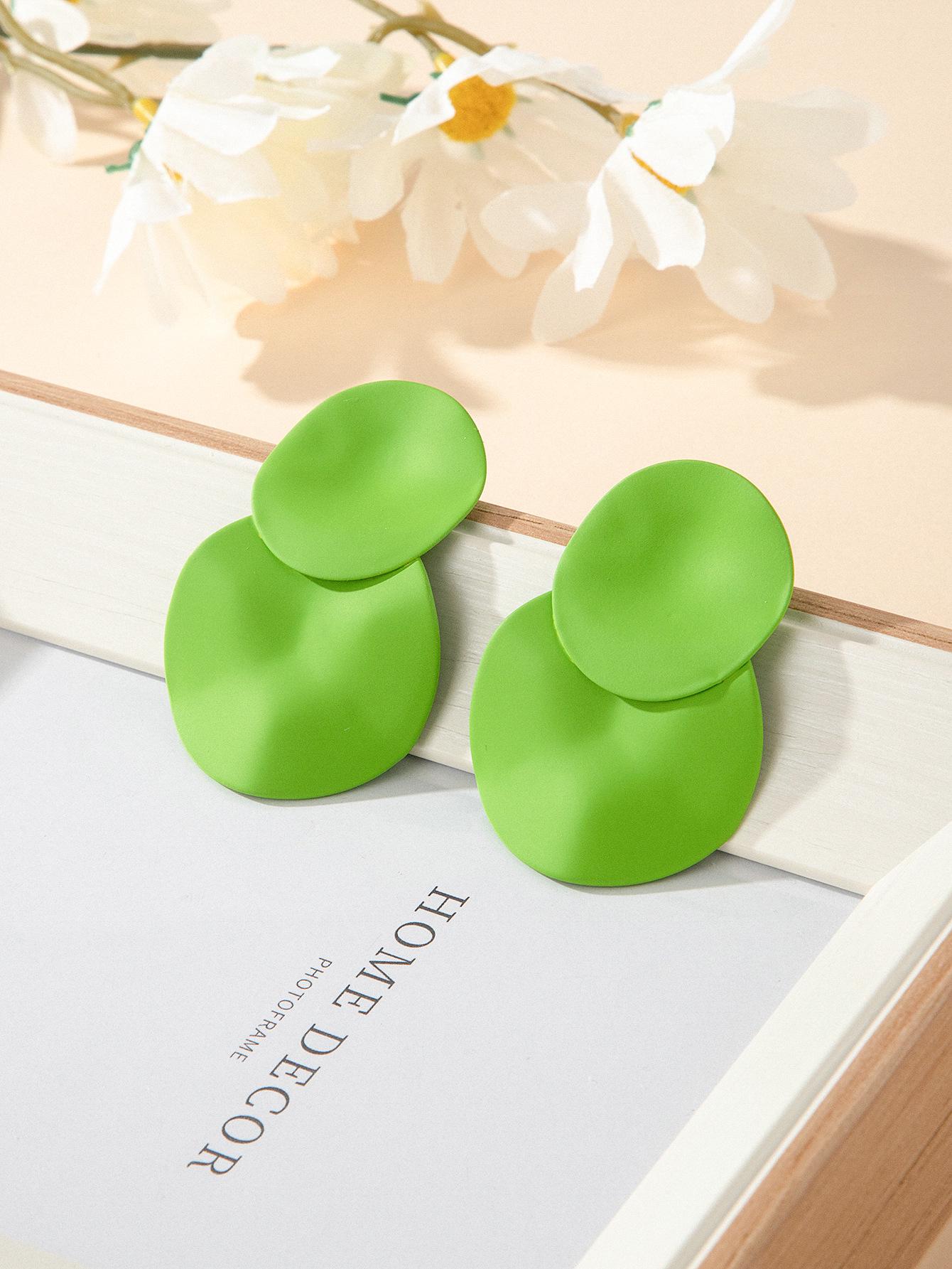 Разноцветные геометрические плиссированные круглые серьги-гвоздики для женщин - Модные и уникальные зелёный