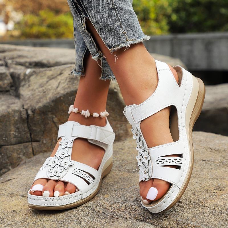 Women's Sandals Summer Flower Round Toe Comfortable Ladies Smooth Soft Soft Bottom Large Size Shoes