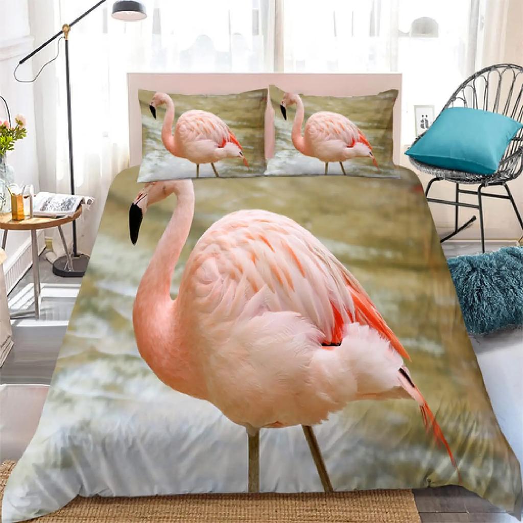 Girls Boys Tropical Botanical Leaves Flamingo Bedding Set Palm Leaf Comforter Cover King Size Toucan Flamingos Duvet Cover Kids