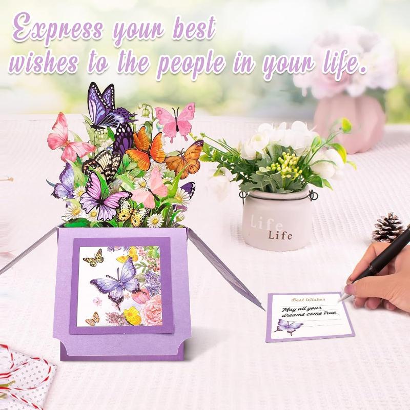 Butterfly Flower 3D Pop Up Birthday Card Handmade Greeting for Female Mother Lovely Present for Celebration Scene