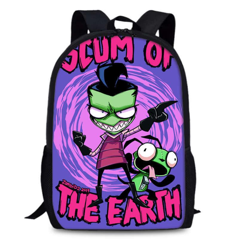 Zim Dib Invader Gaz Cartoon Animated Character Printed Backpack Children