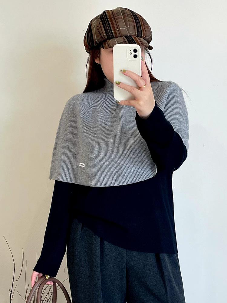 

Free Shipping: Winter 2025 Plus Size Women s Versatile Knit Top - Designer Style Half-High Collar Shawl XL (60-80 kg) серый