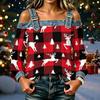Women's Casual Off-Shoulder Long Sleeve Christmas Print Top for Holiday Parties