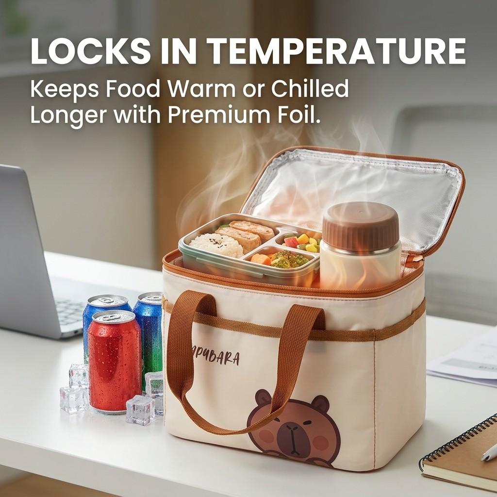 Portable Insulated Bento Box Storage Bag Cute Cartoon Oxford Thermal Lunch Bag For Outdoor Travel Picnic Large Cpacity Handbag