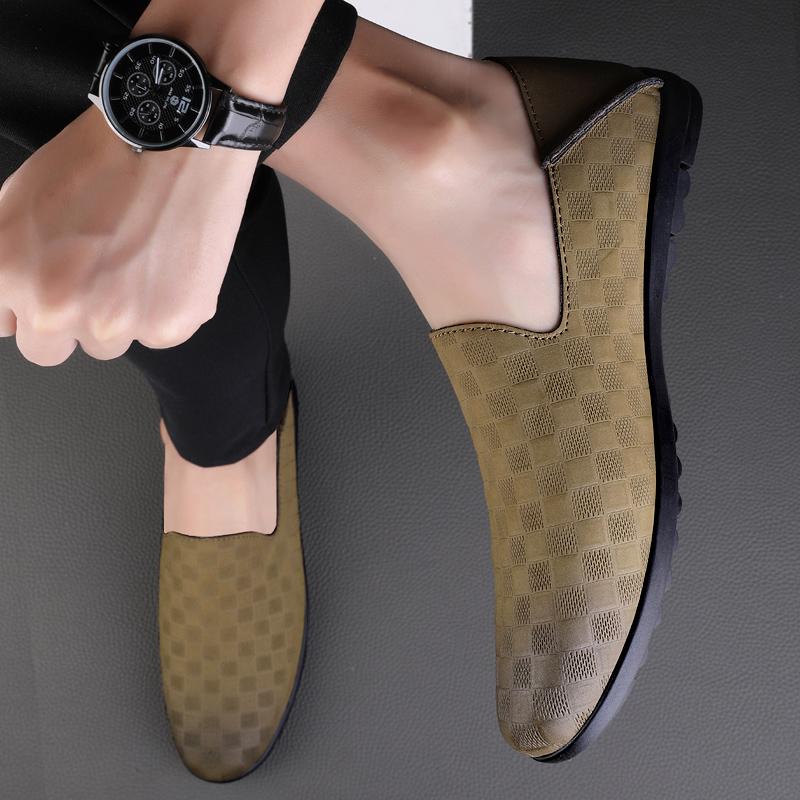 Daily Loafers Shoes Men Genuine Leather Soft Sole Solid Color Lightweight Breathable Classic Business Casual Men Shoes