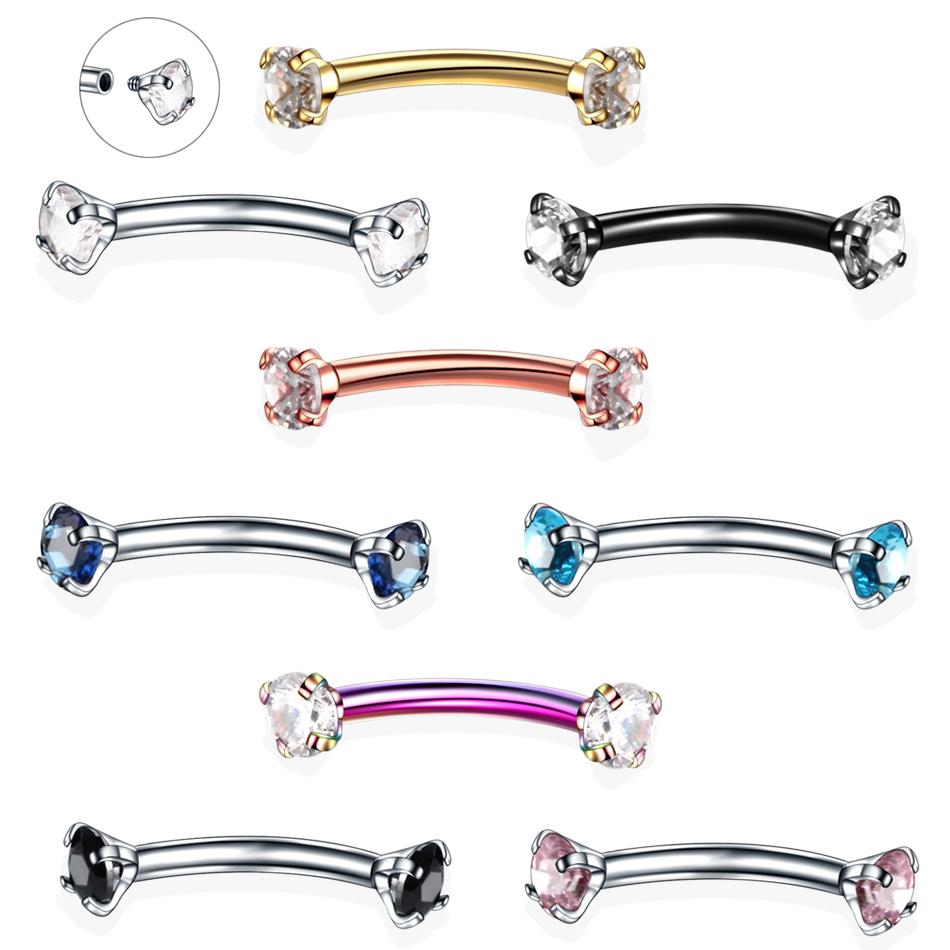 1 Stück Stahl Kristall Edelstein Augenbrauenring Tragus Helix Rook Ohrring Piercings Gebogener Bananenpiercing Lippen Helix Ringe Schmuck 16G