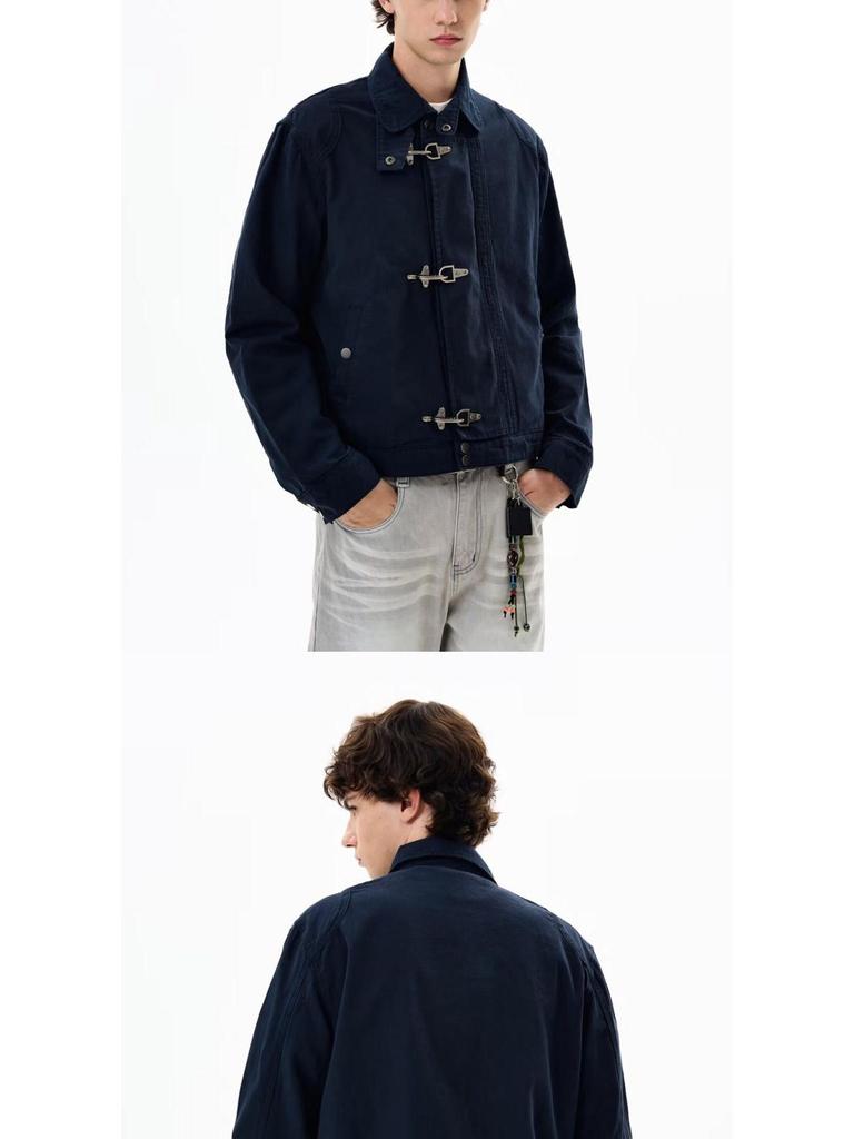 Jachetă casual de toamnă pentru bărbați cu nasturi metalici și cataramă cu cârlig