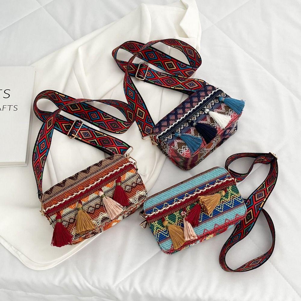 Bohemian Fringe Cloth Handbag Crossbody Bags Small Square Bag Ethnic Style Bag Women Shoulder Bag