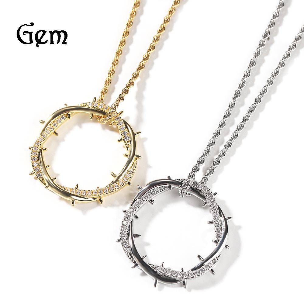 

Men s European Retro Thorn Crown Pendant Necklace with Copper and Zircon. Silver Pendant + 2mm 24-inch Twisted Chain