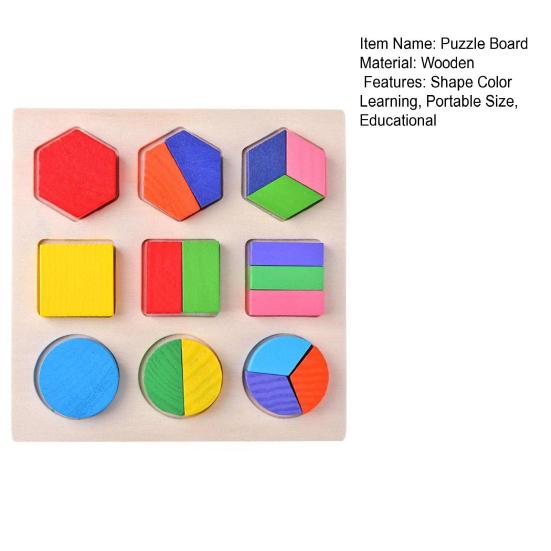 Wooden Shape Puzzle Board Geometric Shape Color Puzzle Matching Board Toddlers Fine Motor Skills Portable Travel Preschool