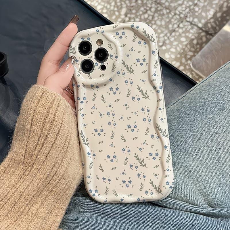Cute Flower Leaves Wave Phone Case for IPhone 17 16 15 11 12 13 14 Pro Max for fPhone 14 15 16 Plus 16e 17e Shockproof Cover
