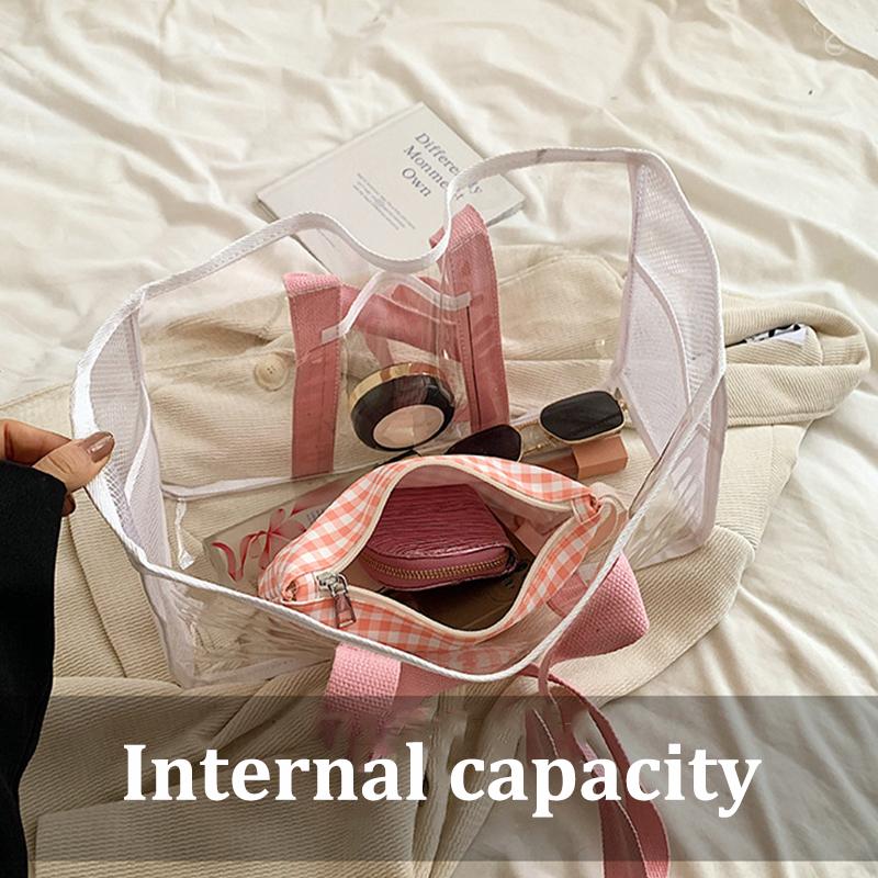 Pvc Transparent Handbag Tote Bag Women Summer Beach Clear Tote Bag Travel Storage Bags Portable Waterproof Carry Bag