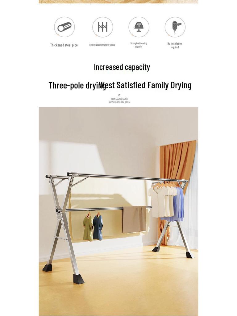 201 Stainless Steel X-Type Telescopic Clothes Drying Rack, Indoor Floor-Standing Model for Household Use