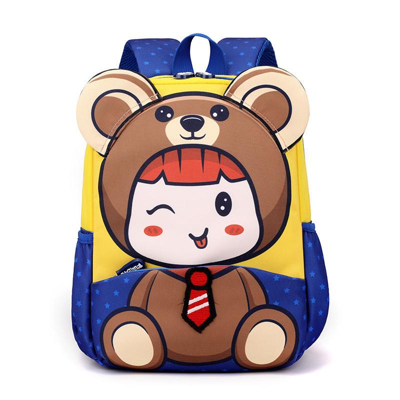 Fashionable Head Bun Print Kids Backpack Breathable Nylon Cartoon School Bag синий