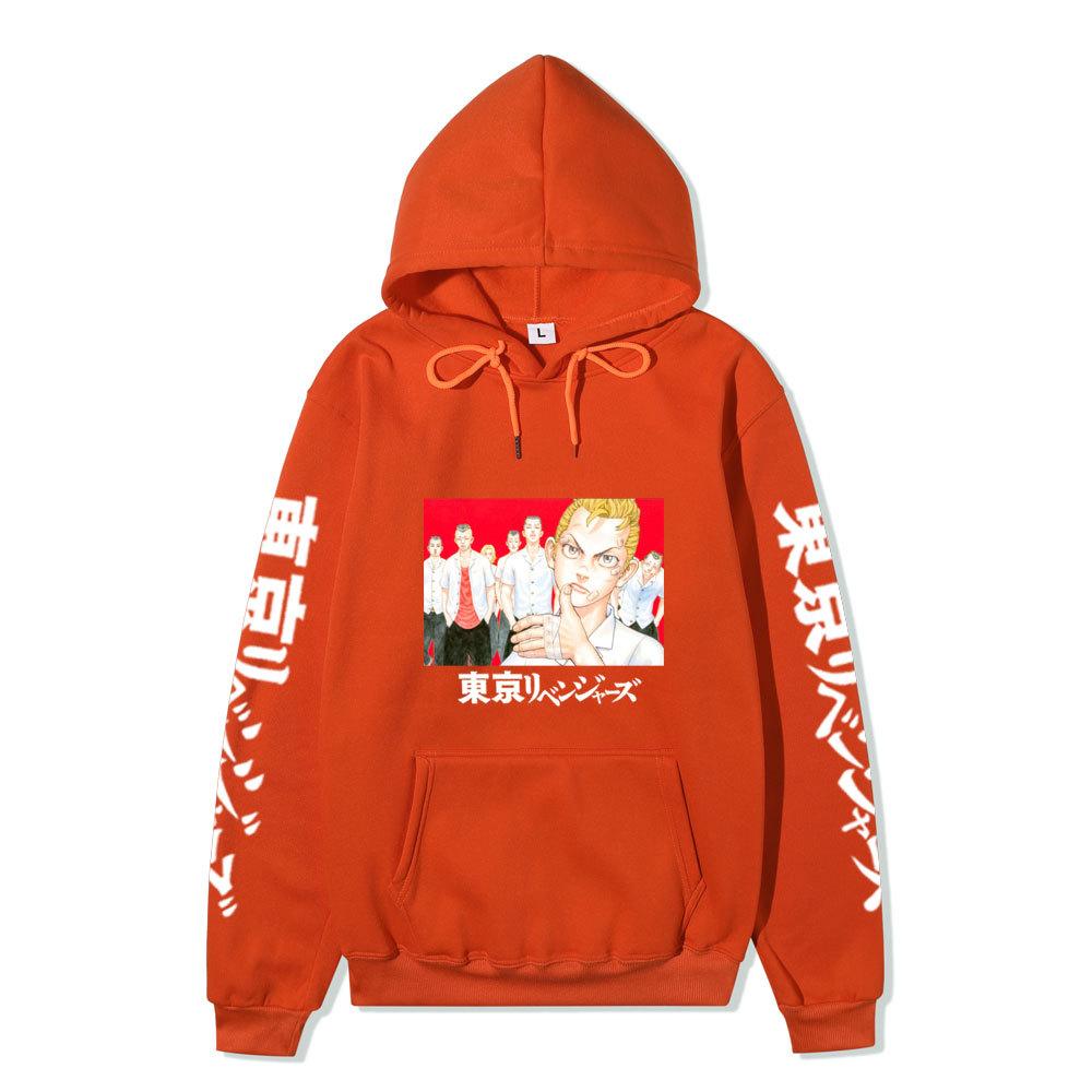 Tokyo Revengers Anime Pullover Hoodie, Takemichi Group Character Print Long Sleeve Sweatshirt Unisex Street Hoodie with Japanese Sleeve Letter