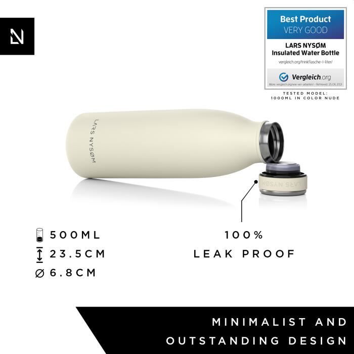 Gourde d'eau - lars nysøm - 500ml - acier inoxydable - isolée sous vide - buttercream