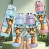 1PC Giraffe Wearing Sunglasses 750ml Color Plastic Sports Water Bottle Leakproof Flip Straw Lid Suitable for Sports Office Home Use