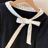 Women's Polka Dot Bow Two-Piece Doll Top - Slim Fit, Long-Sleeved, Autumn/Winter