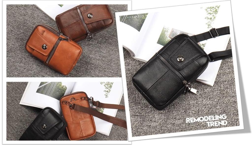 Multifunctional smartphone shoulder waist belt perfect for outings and leather smartphone case for pouch, bag, bag, pouch, travel. 3-way men, black.