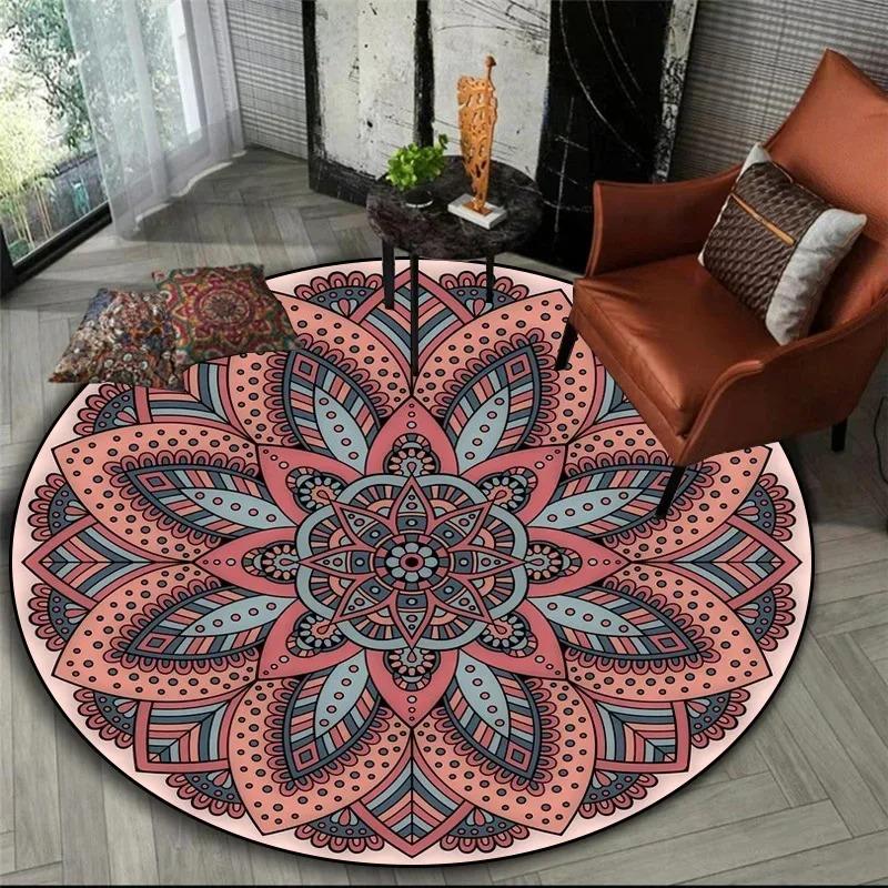 Bohemian Mandala Round Bedside Rug For Hanging Basket Computer Chair Floor Mat Meditation Yoga Mat Home Decoration