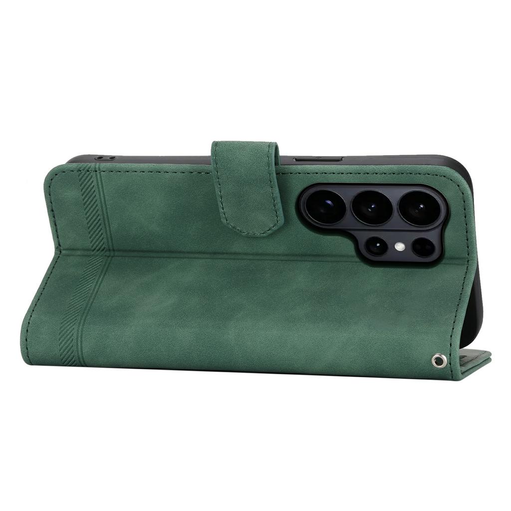 DIERFENG DF-03 For Samsung Galaxy S26 Ultra Case Lines Imprint Wallet Leather Phone Cover with Wrist Strap
