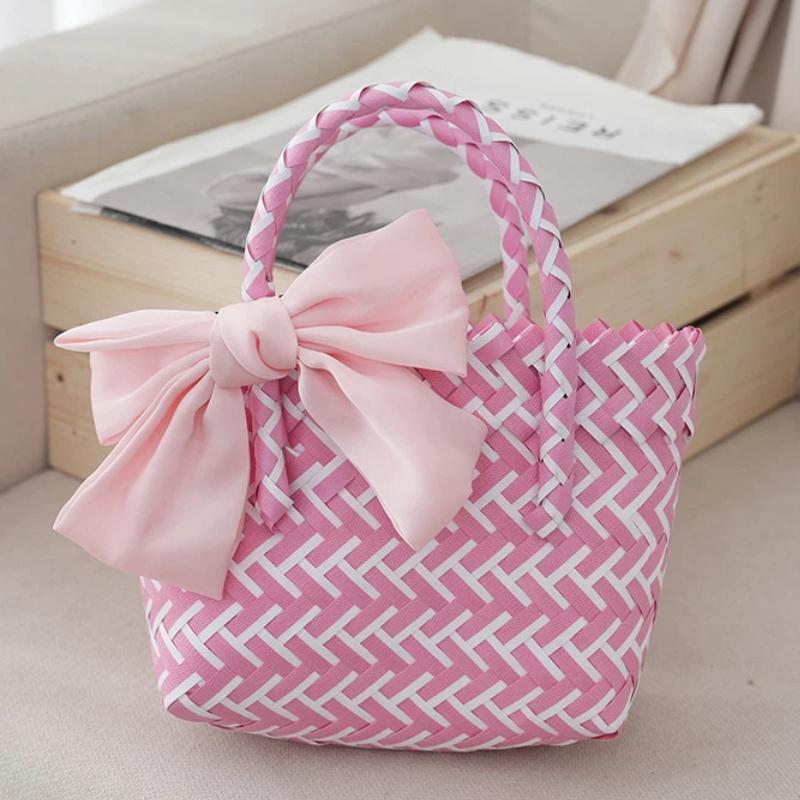 Elegant Bowknot Accent Basket for Weddings Holiday Gatherings and Travel Uses