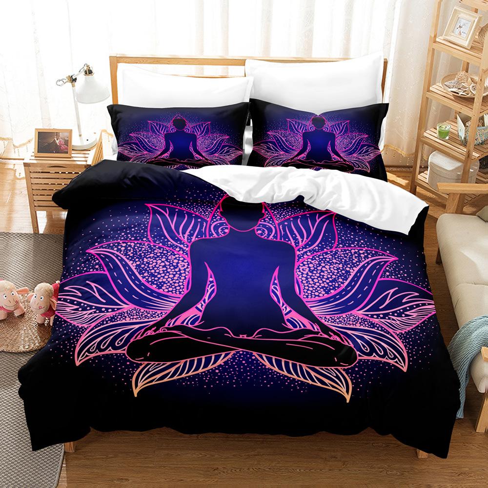 3D Buddha Bedding Set Microfiber Luxury Printed Down Duvet Cover Pillowcase 2/3 Birthday Gift AU210 * 240 Full Size Quick Drying Soft Home Textile