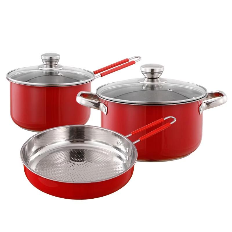 Le Chu He Li Red Stainless Steel 3-Piece Cookware Set