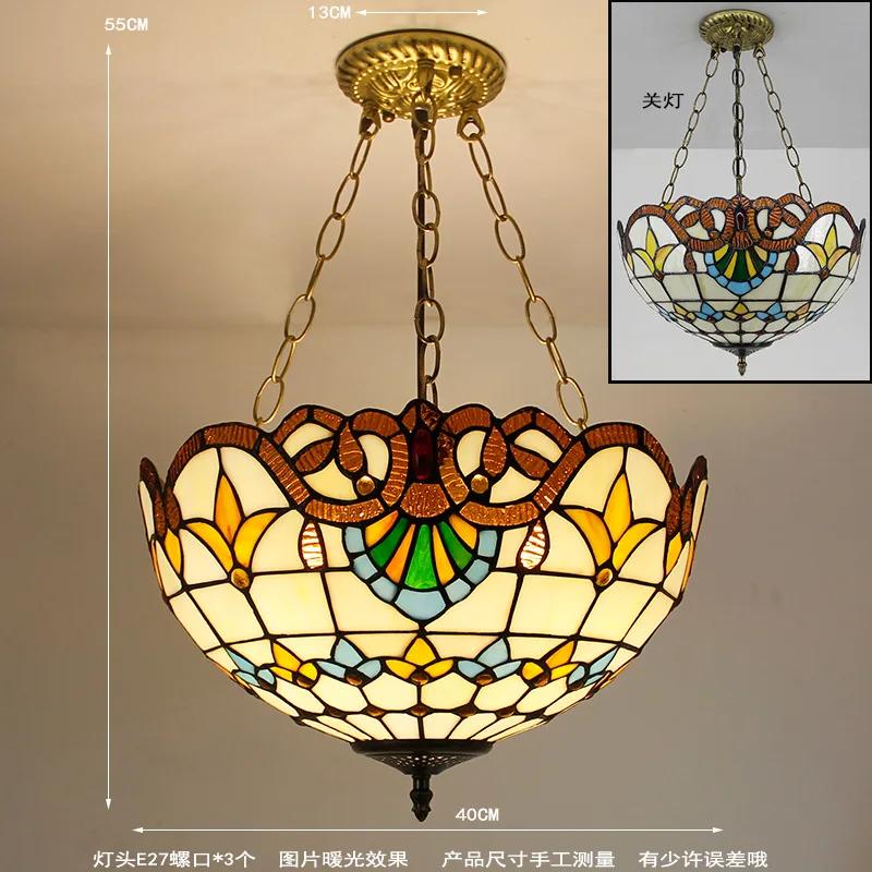 40cm Tiffany Mediterranean Stained Glass Pendant Light Vintage Hanging Lamp for Dining Room Kitchen Light Fixture Home Art Decor