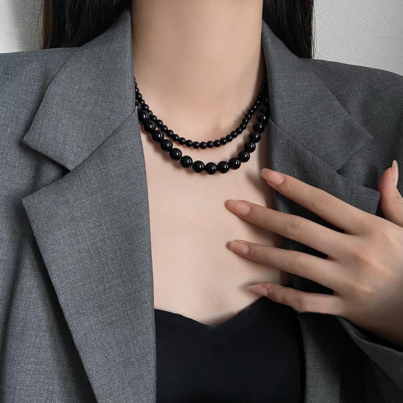2026 New Design Gothic Girl's Sexy Black Pearl Beaded Necklace For Women's Trendy Jewelry Unusual Clavicle Chain Accessories