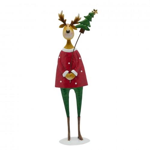 Metal Reindeer with Tree Ornament - 43cm