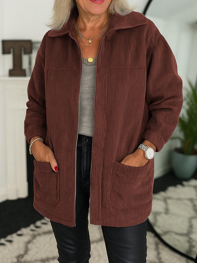 New Women's Loose Casual Lapel Long Sleeve Zipper Clean Multi-color Women's Pocket Jacket