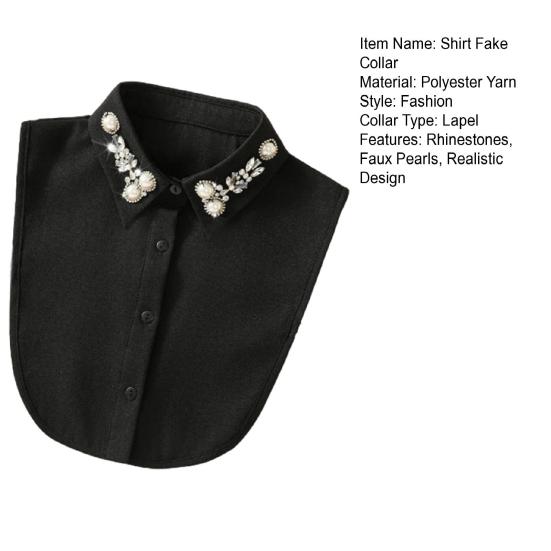 Fake Collar Shirt Rhinestones Faux Pearl Detachable Adjustable Embellished Tops Half Shirt Collar Formal Event Collar
