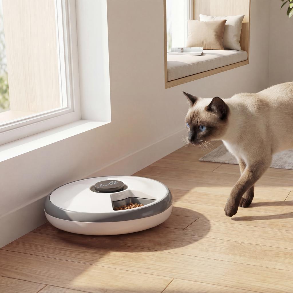 Automatic Cat Feeder Programmable Timer for Dry Wet Food Cat Food Dispenser with Ice Pack for 6 Meals