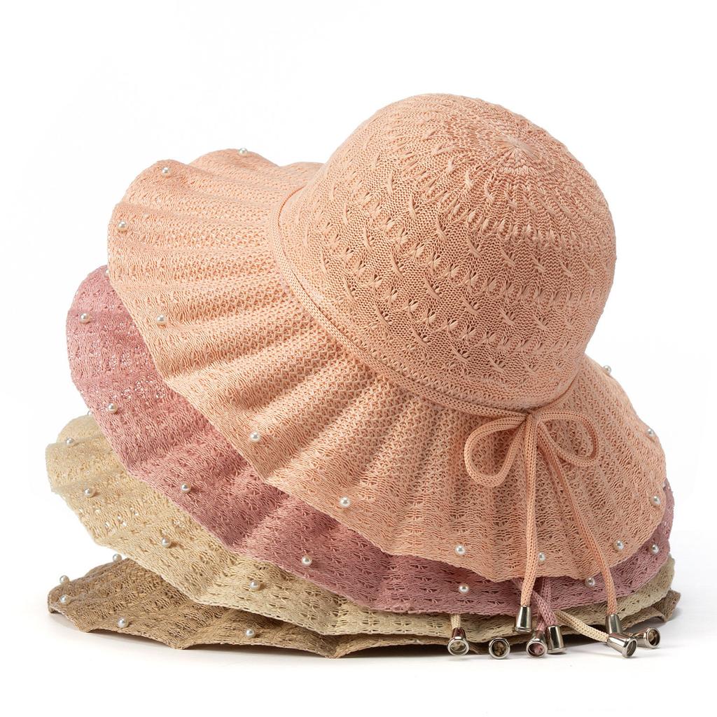 Foldable Women's Summer Hat, Beach Hat, Outdoor Grass Hat for Beach Travel, Sun Shading and Sun Protection, Bow Shaped Sun Hat
