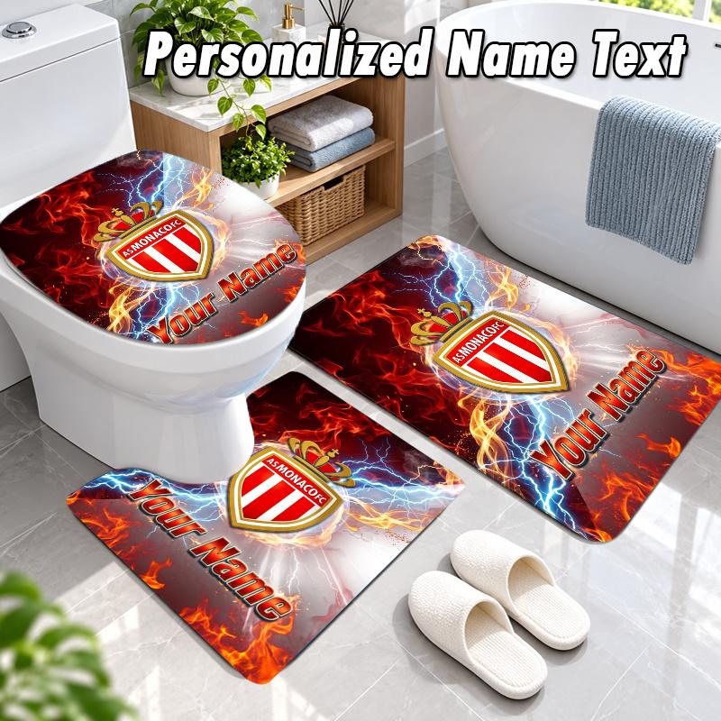 Monaco FC Custom Name 3Pcs Flannel Bathroom Mat Set Toilet Rug Personalized Bath Decor