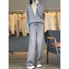 Autumn/Winter 2025 Women's Pure Wool Round Neck Two-Piece Set: Knit Top & High-Waisted Wide-Leg Pants