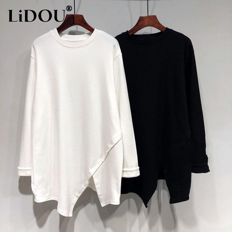 

Autumn Winter New Fashion Solid Color Casual Long Sleeve T-Shirts Women Loose Elegant Mid-length Pullovers Plus Velvet Warm Tops 3XL сірий