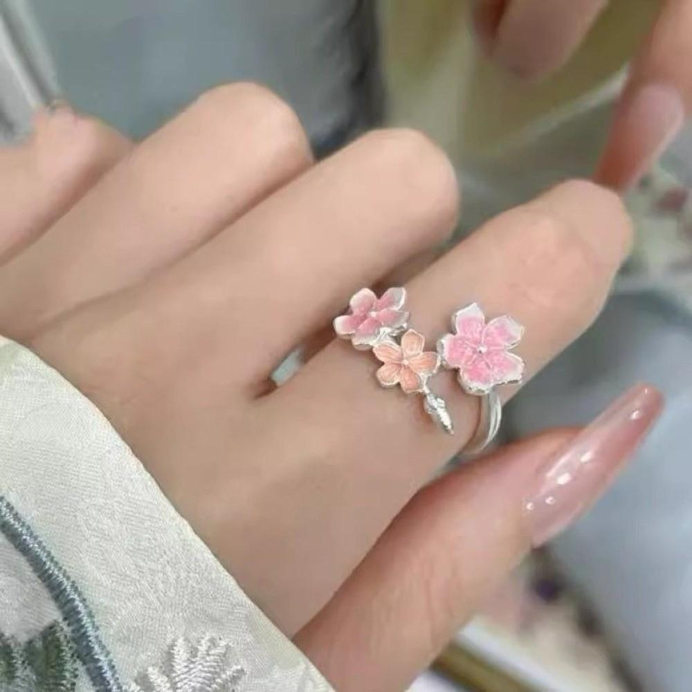 Sweet Pink Cherry Blossom Ring Dainty Flower Bracelet New Open Adjustable Ring  Wedding