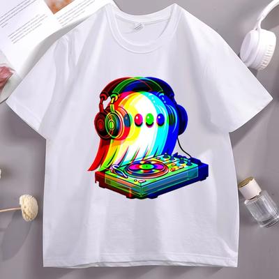 Funny Cotton House Music T Shirt Ghost Dj Optical Illusion EDM Halloween Rave DJ TShirt Unisex Women Hip Hop Fashion Tshirts