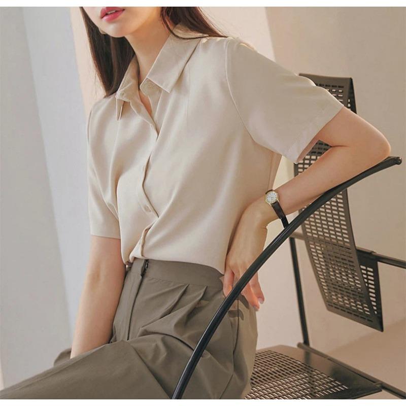 Korean Style Commuting Loose Short-sleeved Shirt for Women Summer Thin Design Versatile Shirt