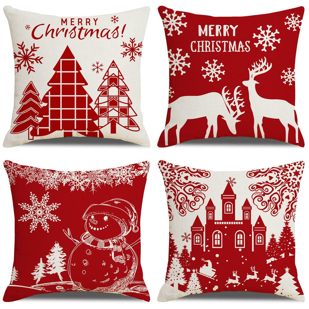 Christmas Theme Pillowcase Christmas Snowman Printed Linen Pillowcase High-value Car Pillowcase