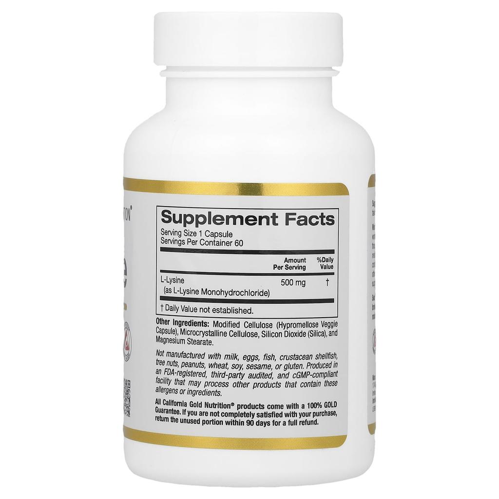 L-Lizină, 500 mg, 60 capsule vegetale