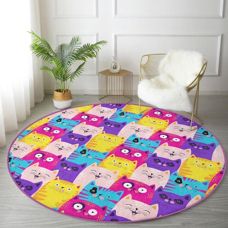 

Deymend Colorful Kitties Детская комната Специальный дизайн Современный и молодой моющийся нескользящий круглый ковер