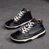 Women's Vintage High-Top Sneakers - Top Layer Cowhide Lace-Up Casual Shoes with Rubber Sole, Round Toe Comfortable Flat Shoes