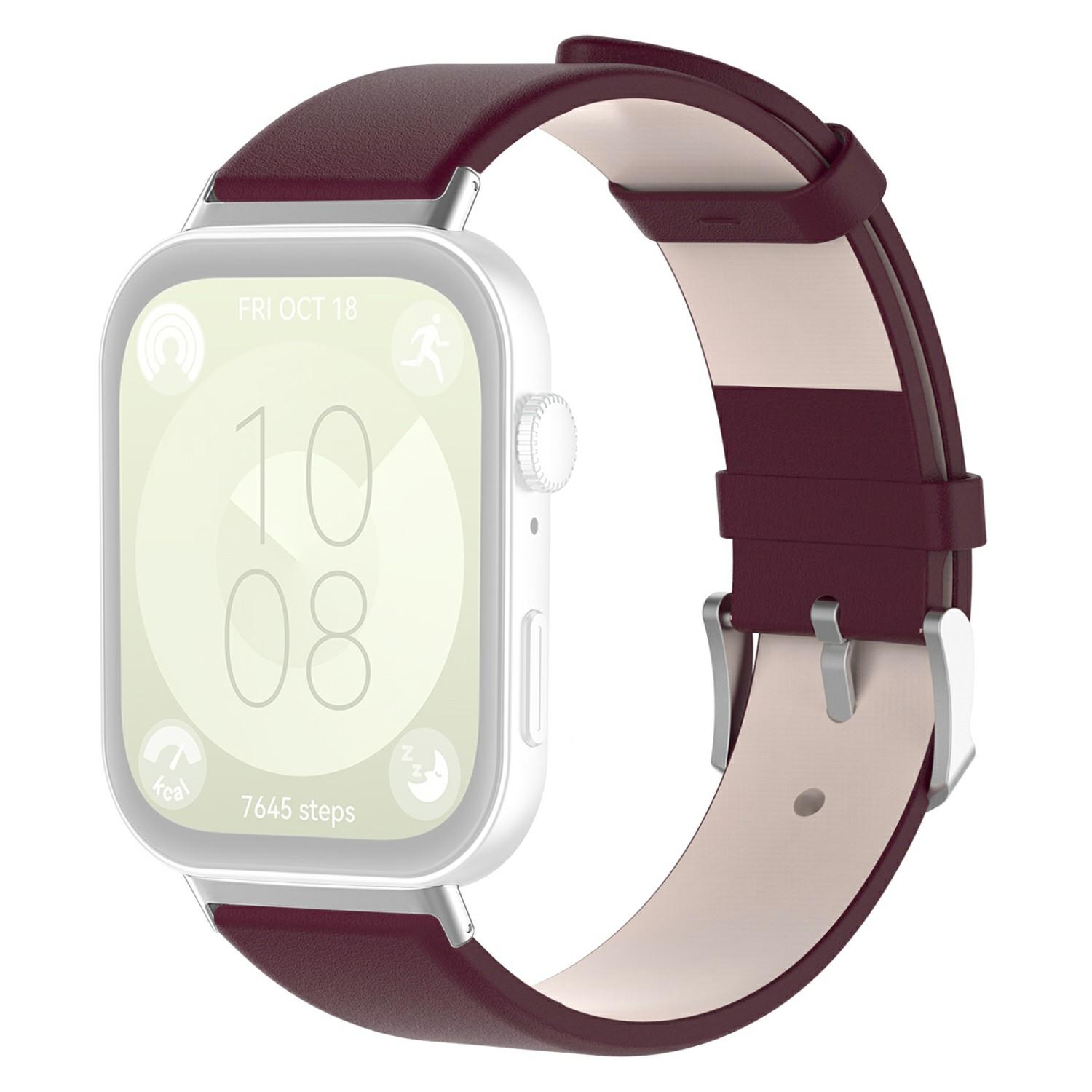 

Для Huawei Watch Fit 3 Ремешок для часов Регулируемый кожаный ремешок на запястье Wine Red