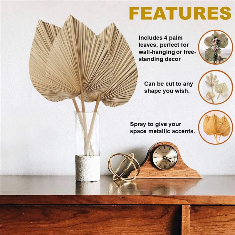 Fresh 4 Pieces Natural Dried Palm Leaves Home Furnishing Palm Leaves Perfect For Palm Leaf Decor, Boho Decor, Home Decor, Weddin