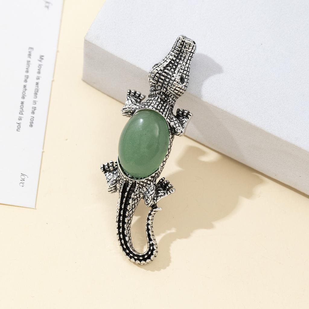 Natural Stone Shell Brooch Crocodile-Shaped Brooch For Elegant Formal Coat Jewelry Accessory 68x22mm