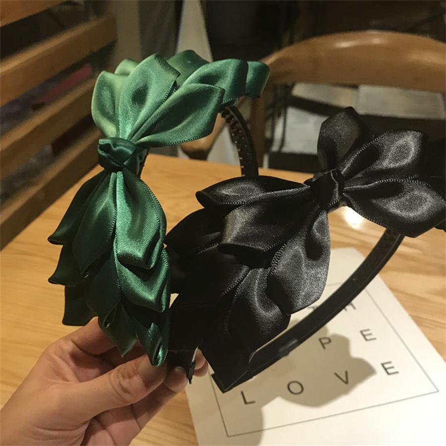 New Korean Fashion Retro Hair Accessories Women's Solid Color Bow Toothed Headband Handmade Headgear Accessories